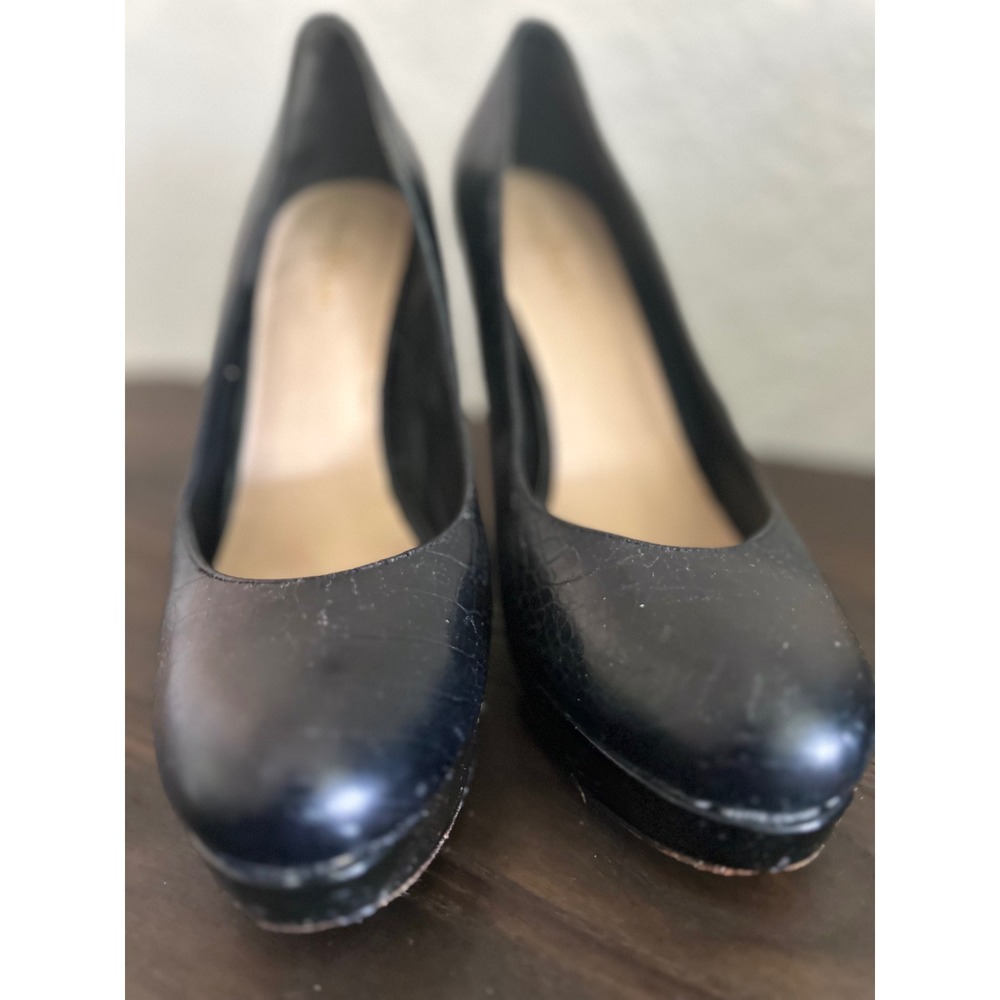 Cole Haan Platform Pumps Women 8.5 Black Croc Embossed Leather Stiletto Heels - Picture 3 of 13